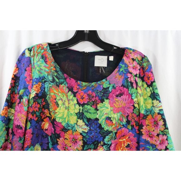 HD In Paris Womens Multicolor Floral 3/4 Sleeve Shift Dress Pockets XS - Picture 2 of 7